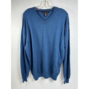 SYNRGY Men's 2XLT 100% Merino Wool V Neck Sweater Blue Big Tall